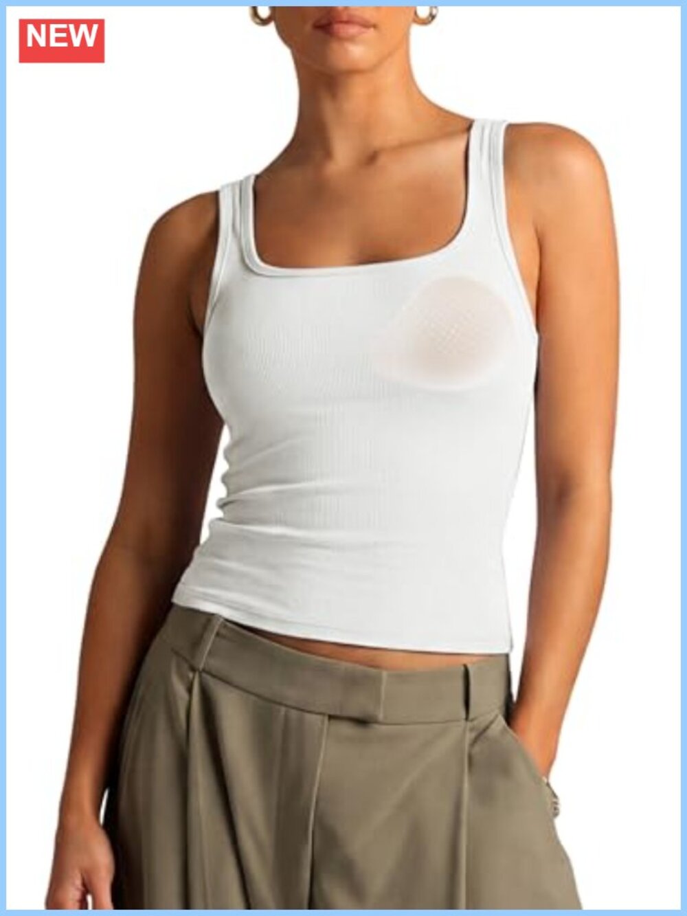 Women's Cotton Rib Square Neck Sleeveless Padded Basic Tank Top